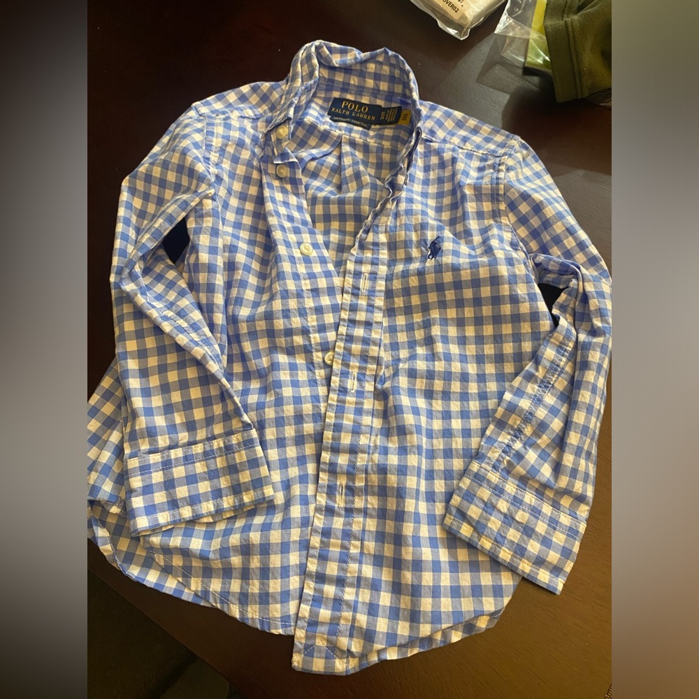 Polo blue and white long sleeve button down.  Size 3T